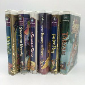 Disney Animated VHS Movies Lot of 6 Sleeping Beauty Beast Mermaid Peter Tarzan